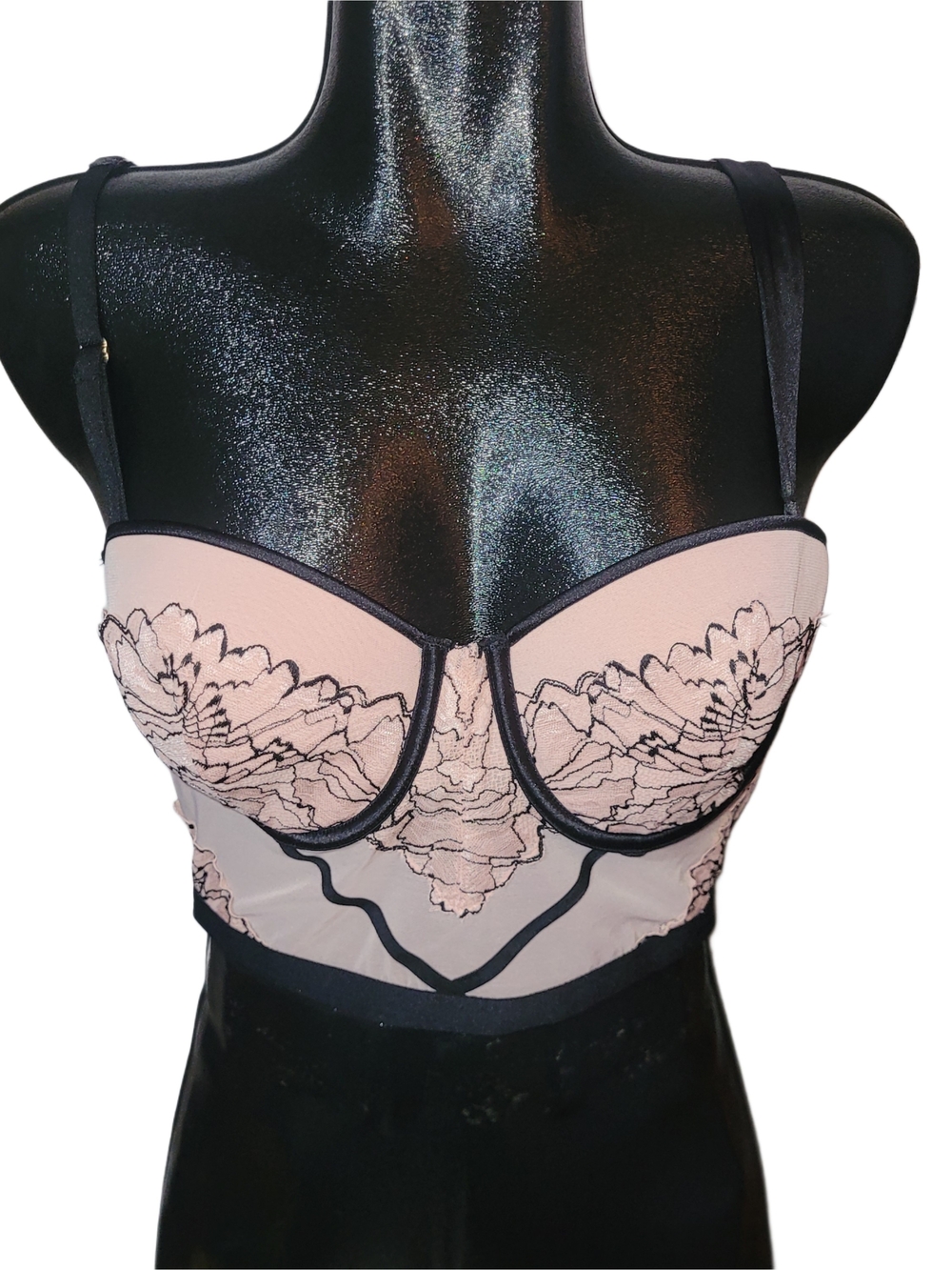 Auden Pink Mesh And Black Trim Underwired Bustier Corset Bra Size M